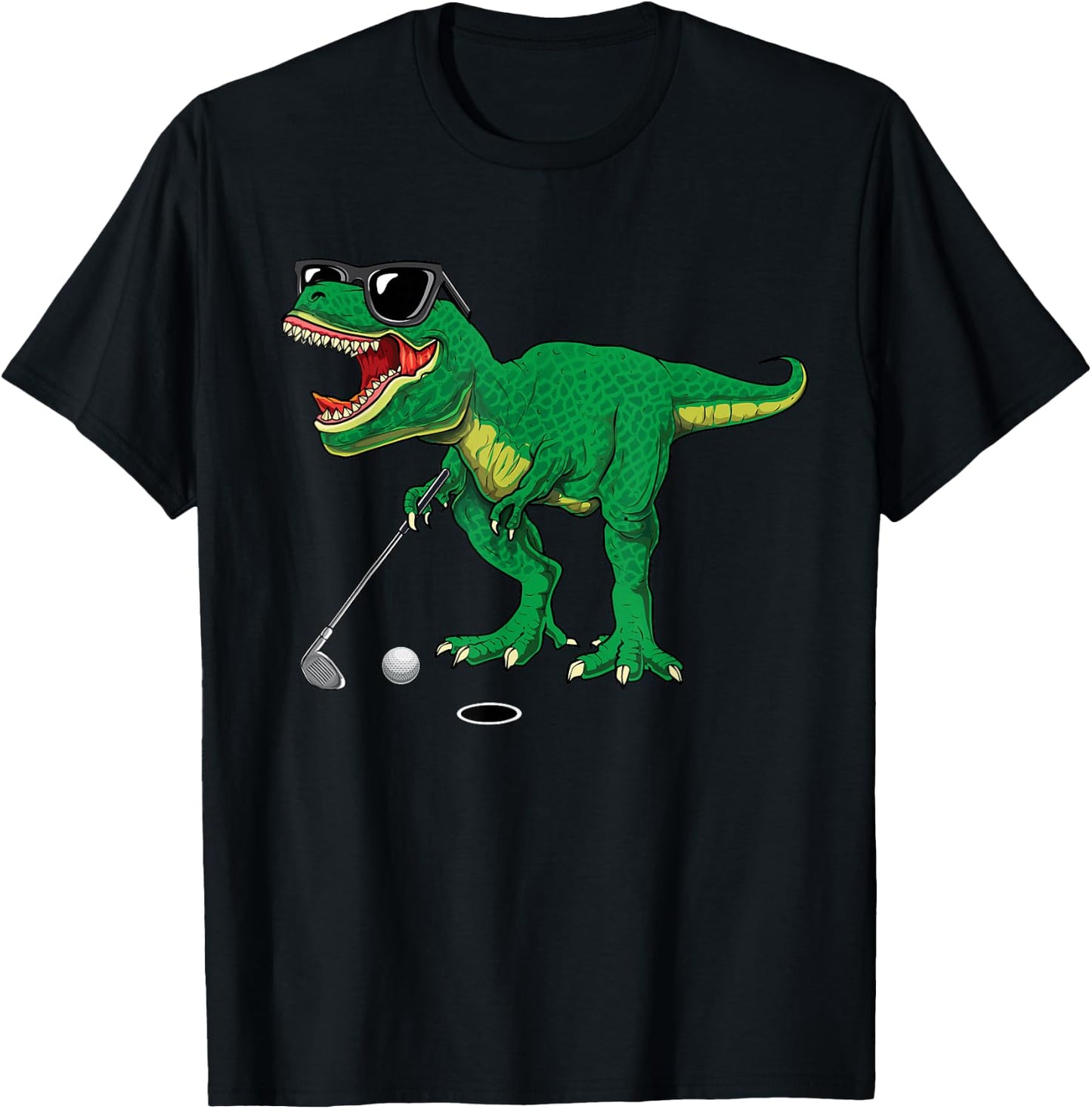 Cute T Rex Dinosaur Boys Golfing Lover Trex Dino Golf Gifts T-Shirt - T-Shirt | Black