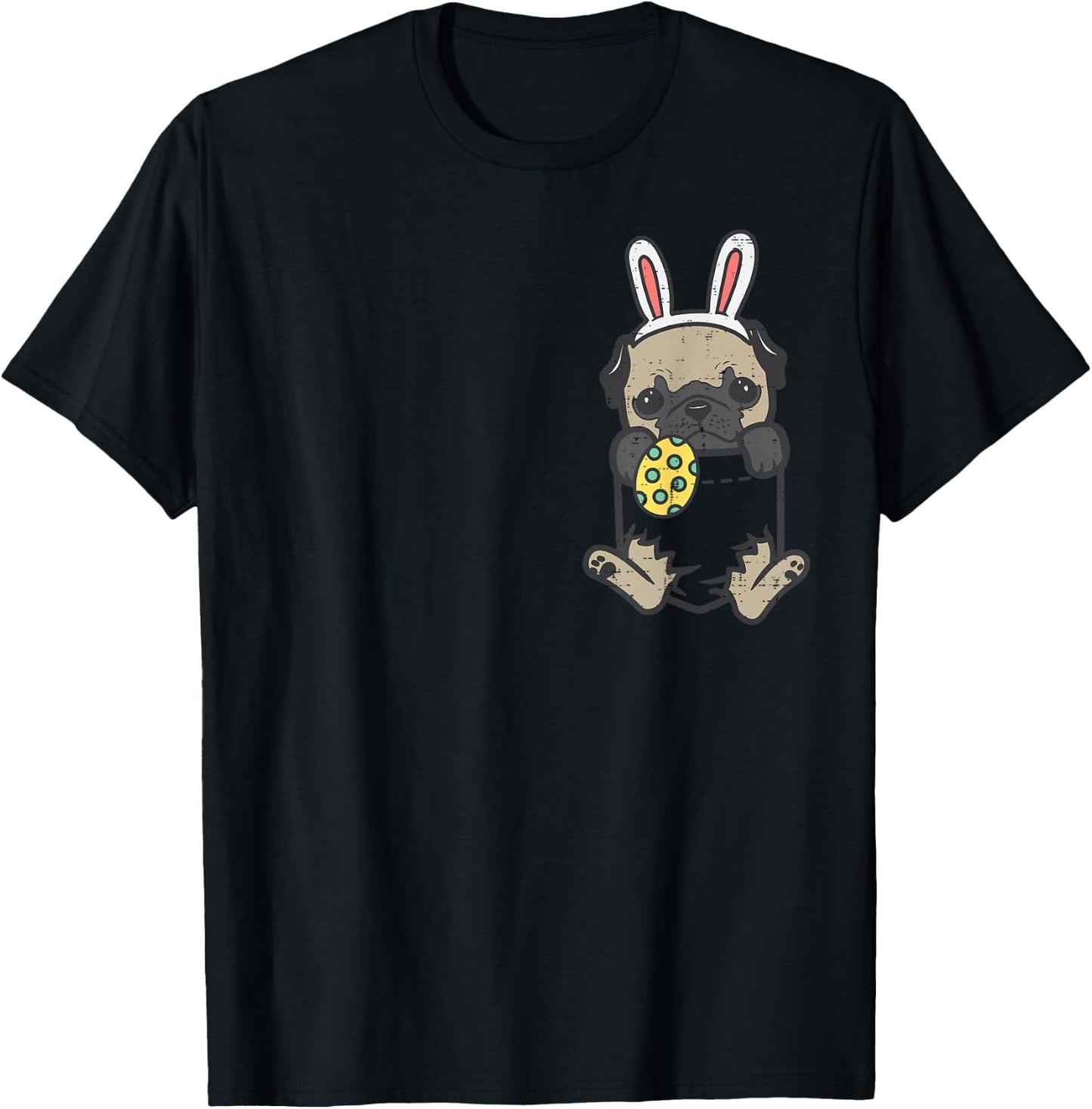 Pocket Easter Pug Feet Bunny Dog Lover Owner Men Women Kids T-Shirt - T-Shirt | Black