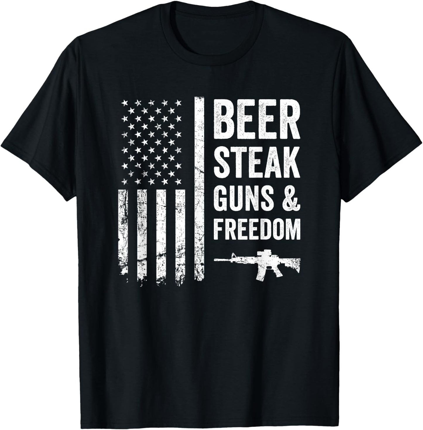 BEER STEAK GUNS & FREEDOM - USA BBQ American Flag Drinking Women Men T-Shirt - T-Shirt | Black