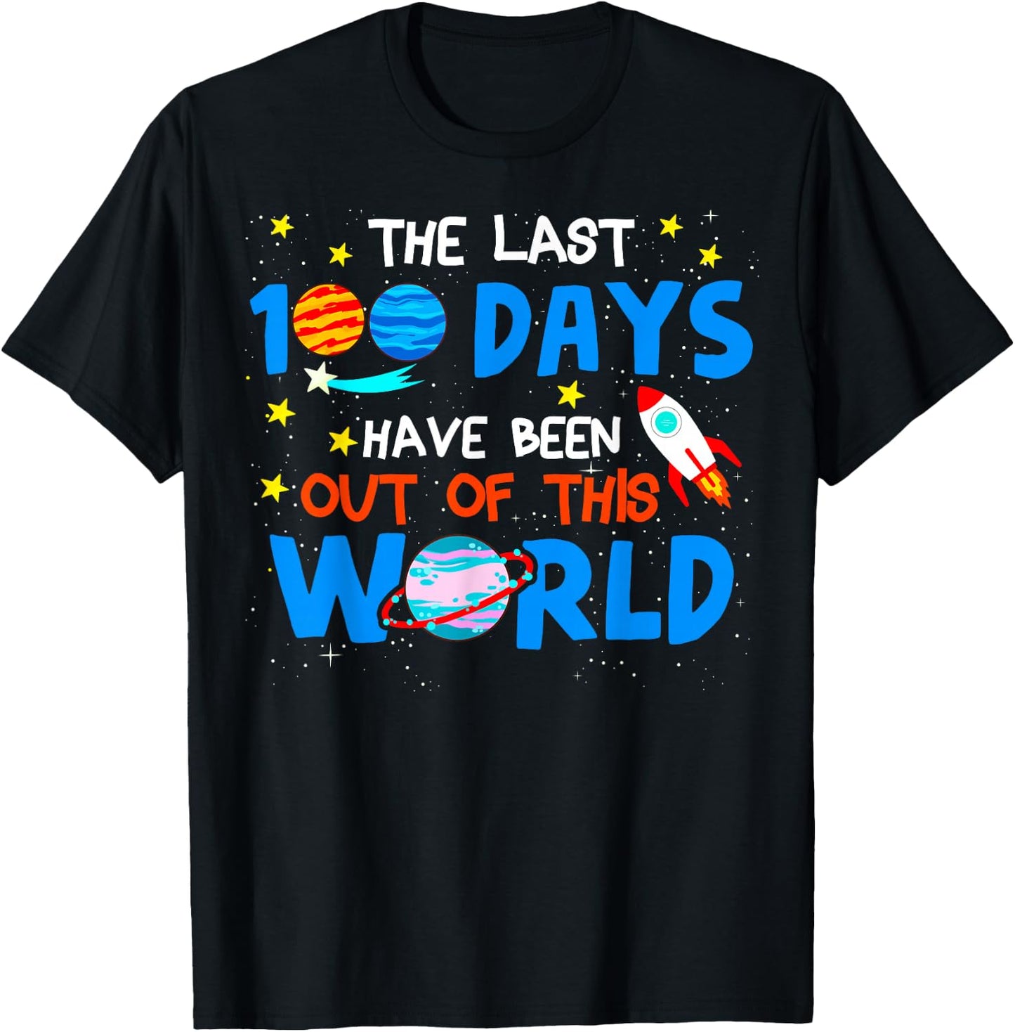 100 Days Of School Boys Outer Space Astronaut Planets Rocket T-Shirt - T-Shirt | Black
