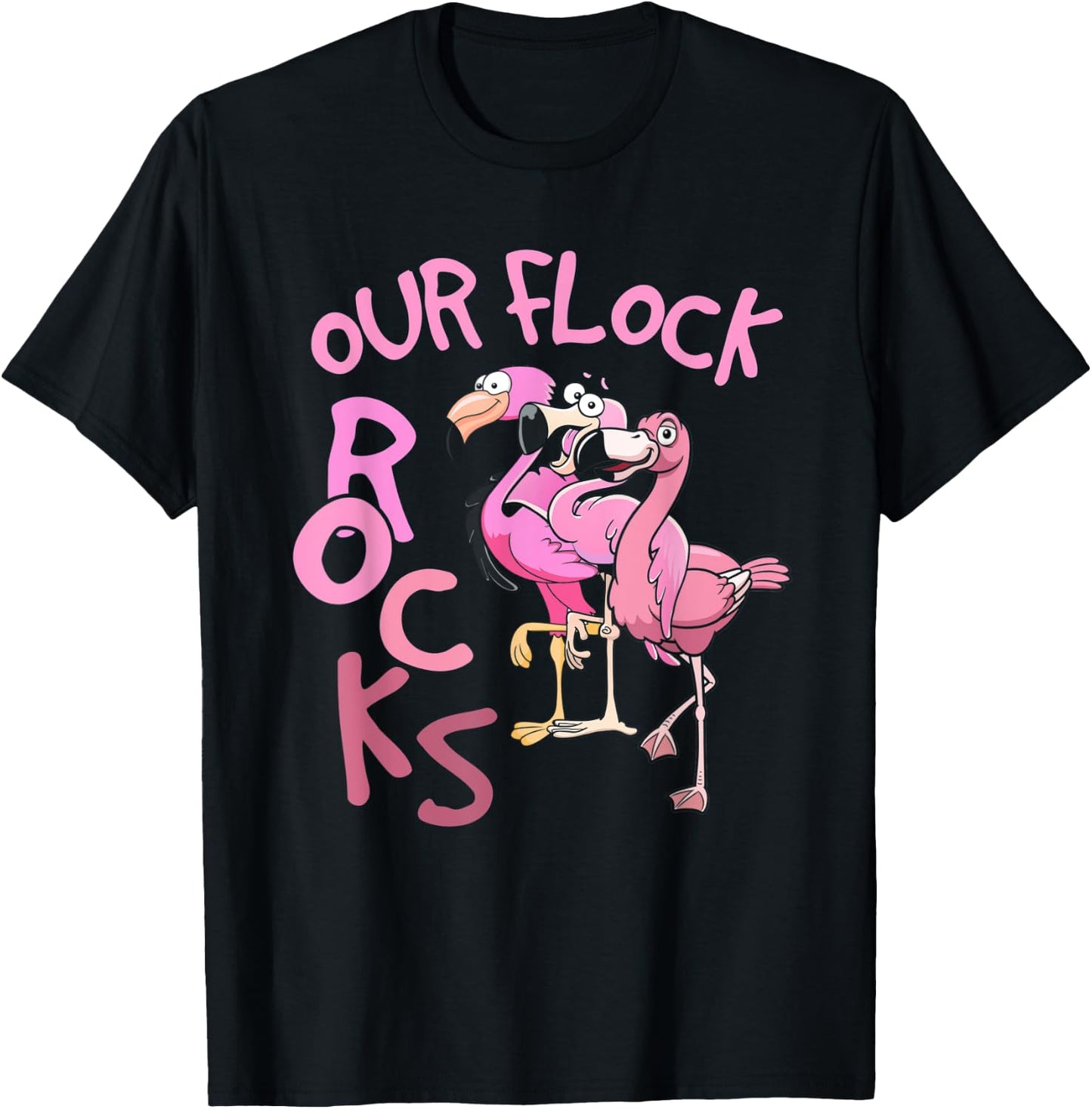 Our Flock Rocks Flamingo Matching Family Vacation Group T-Shirt - T-Shirt | Black