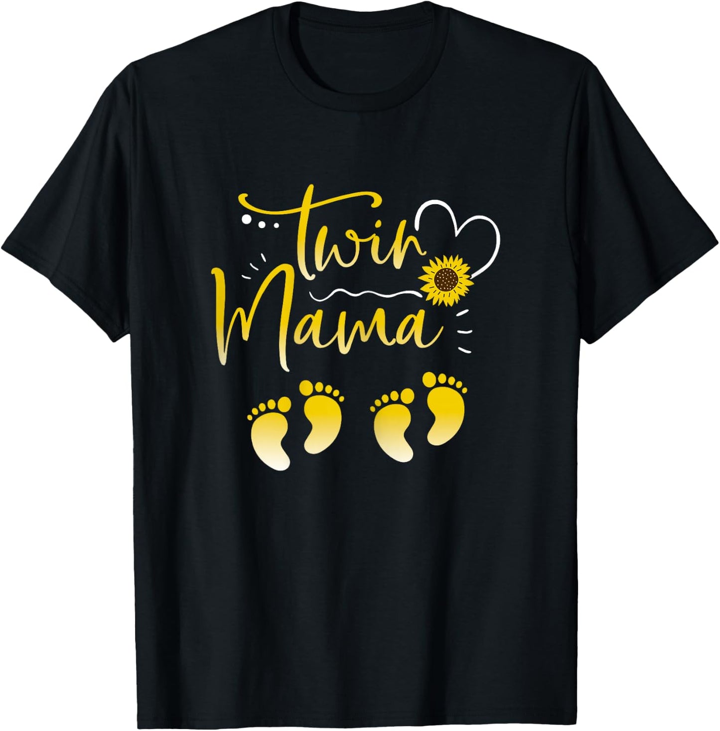 Sunflower Twin Mama Mom to Be Pregnant with Twins Pregnancy T-Shirt - T-Shirt | Black