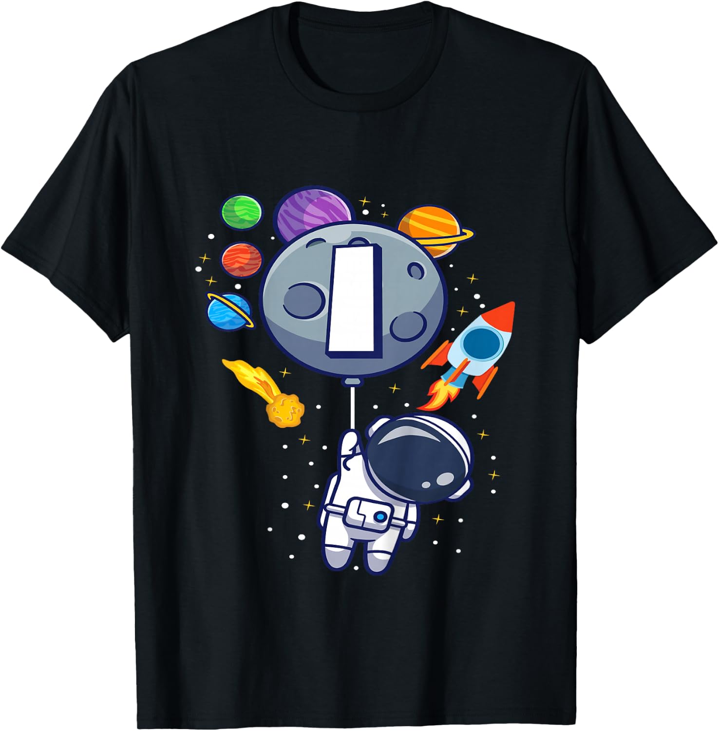 Kids First Birthday Astronaut 1 Year Old Birthday Boy T-Shirt - T-Shirt | Black