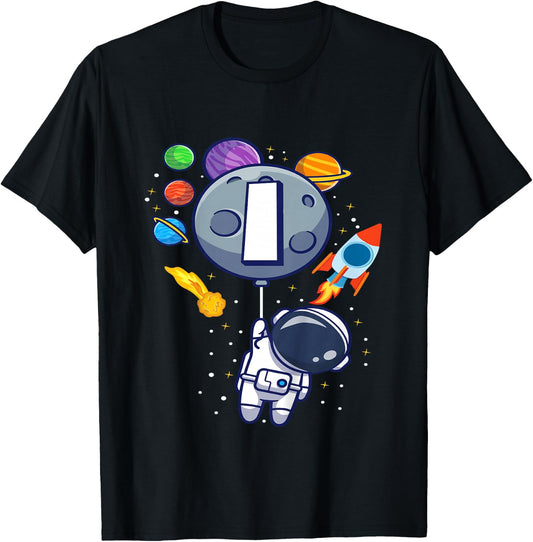 Kids First Birthday Astronaut 1 Year Old Birthday Boy T-Shirt - T-Shirt | Black
