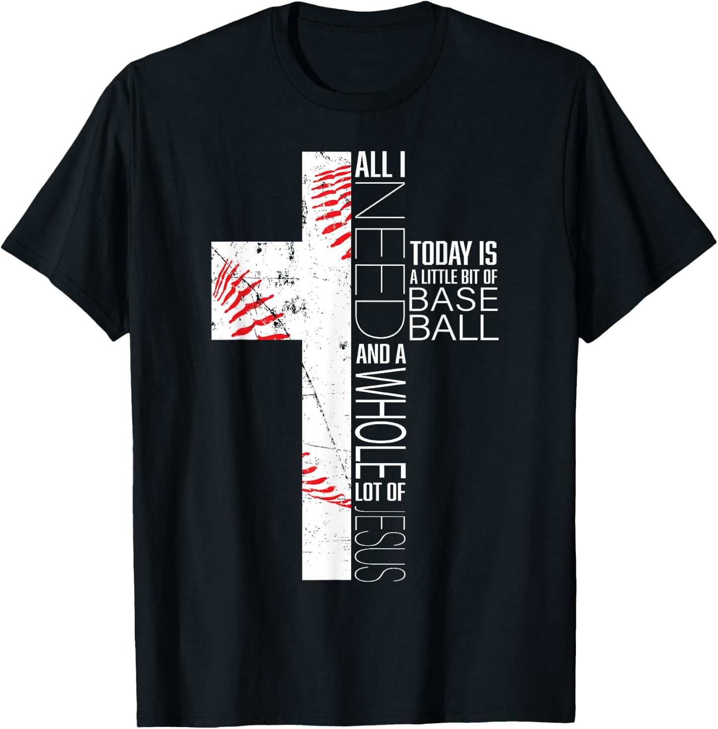 Funny Baseball Jesus Sayings Christian Cross Graphic Print T-Shirt - T-Shirt | Black