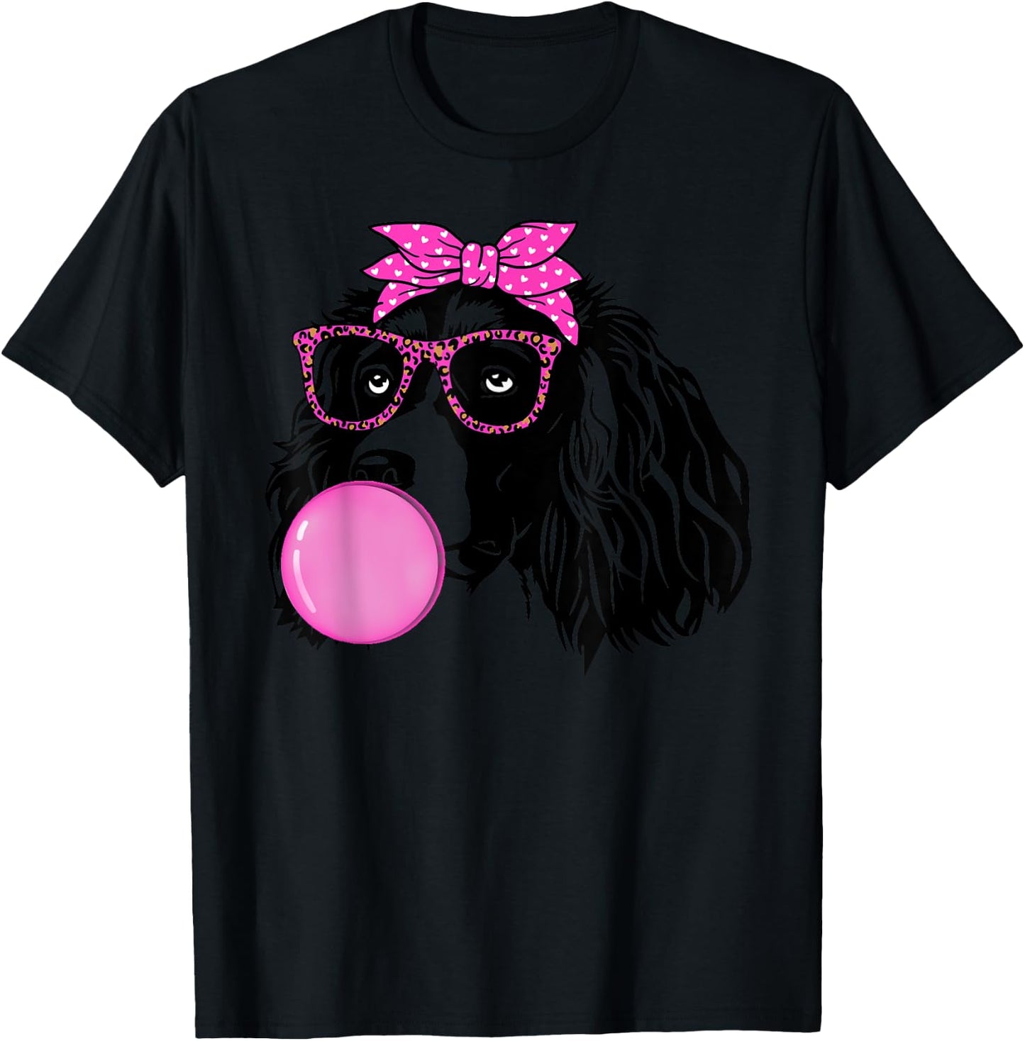 English Springer Spaniel with bubble gum bandana glasses T-Shirt - T-Shirt | Black