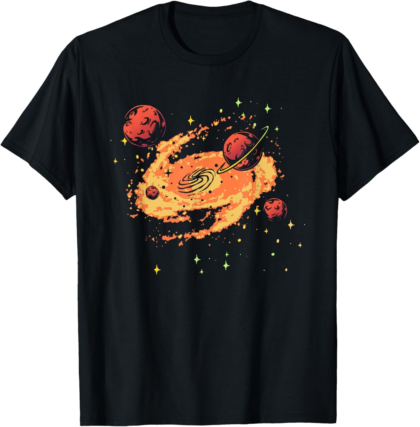 Galaxy Planets Solar System Space Earth Jupiter Sun Saturn T-Shirt - T-Shirt | Black