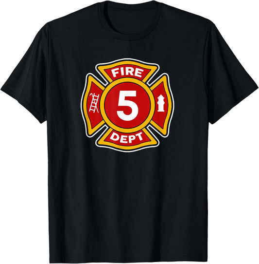 Fire 5 Dept Shirt | Firefighter Hero 5th Birthday Boys Gift T-Shirt - T-Shirt | Black