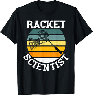 Racket Scientist Funny Retro Vintage Style Badminton Player T-Shirt - T-Shirt | Black
