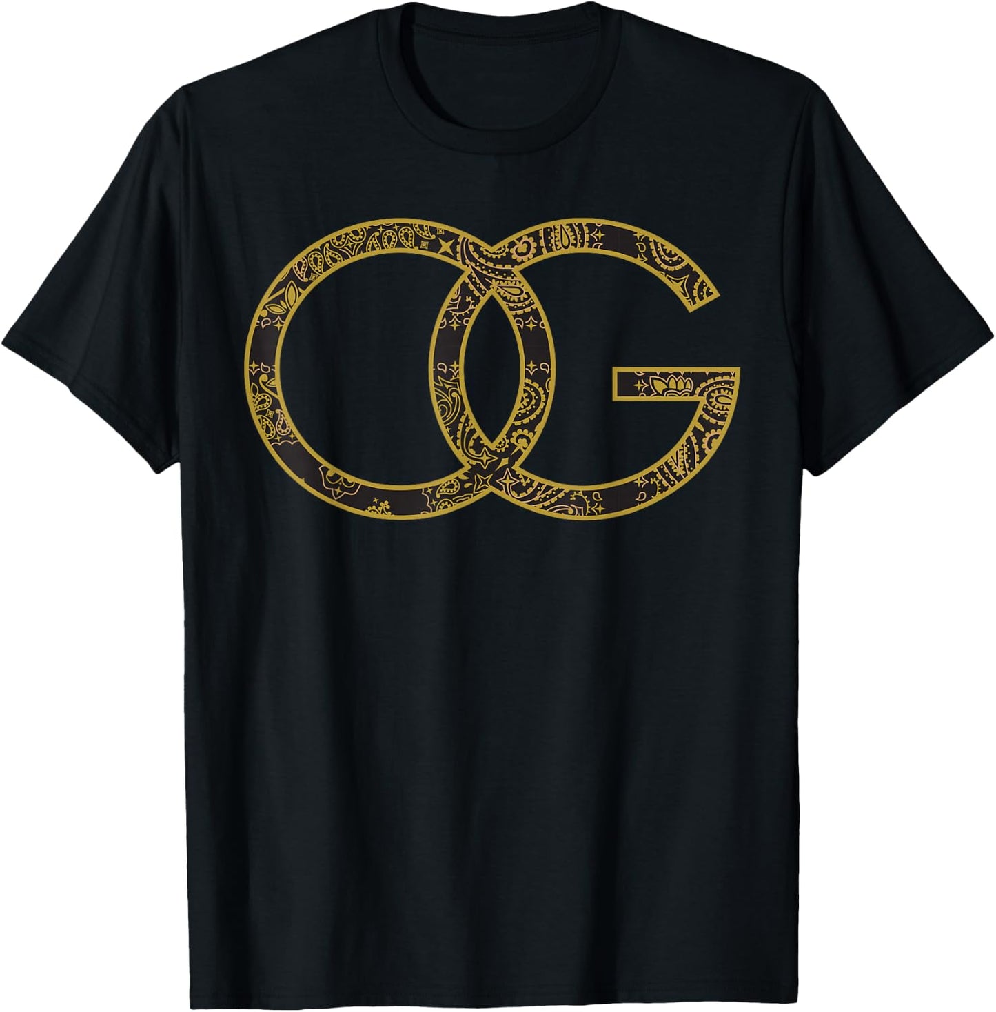 CaliDesign Gold OG Original Gangster Bandana Print T-Shirt - T-Shirt | Black