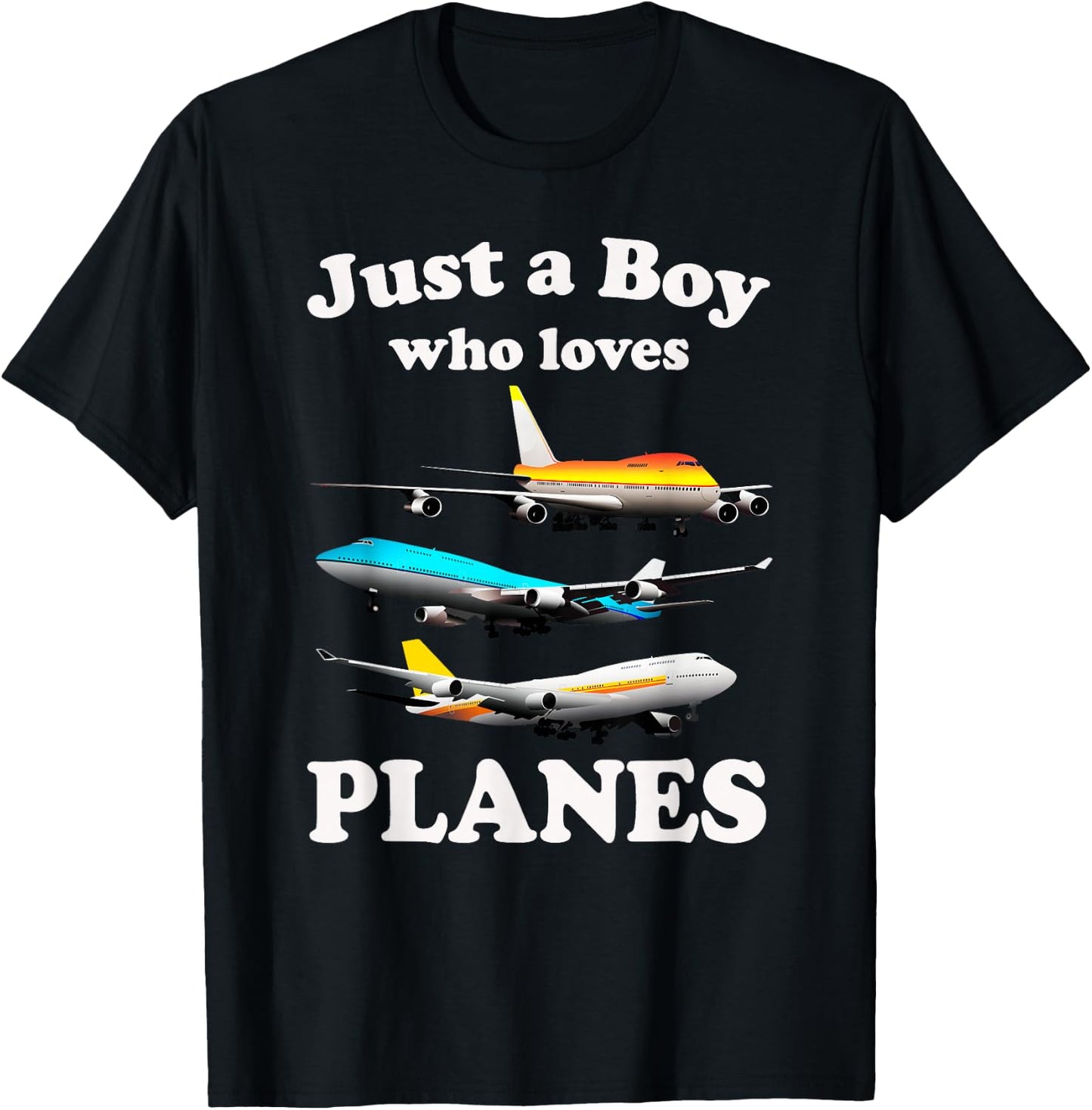Just A Boy Who Loves Planes & Airplane Fans Kid Toddler Son T-Shirt - T-Shirt | Black