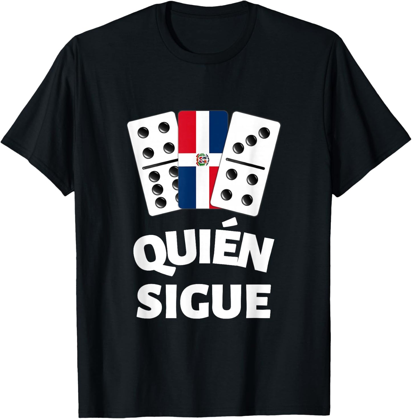 Dominican Republic Flag Dominoes Domino Train Quien Sique T-Shirt - T-Shirt | Black