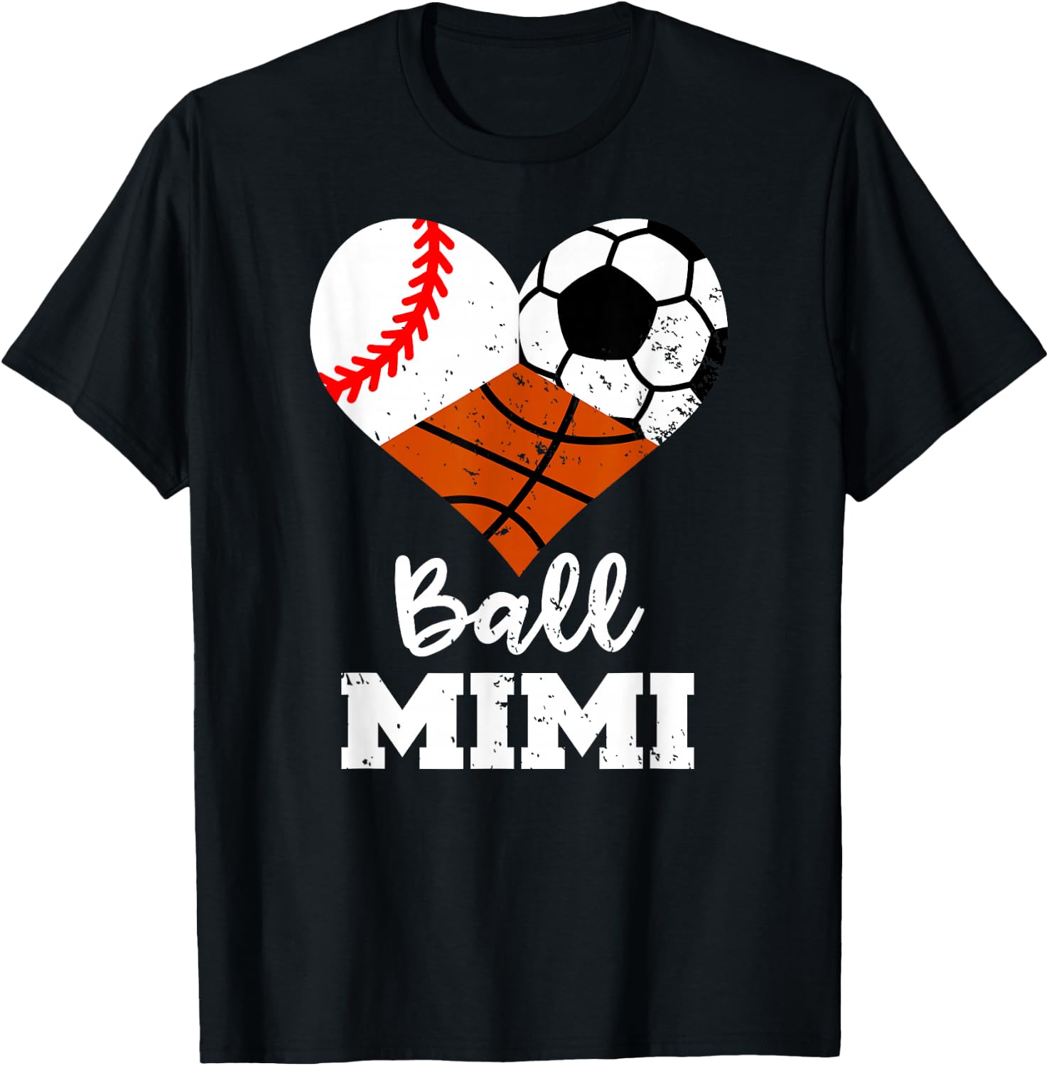 Ball Mimi Heart Funny Baseball Soccer Basketball Mimi T-Shirt - T-Shirt | Black