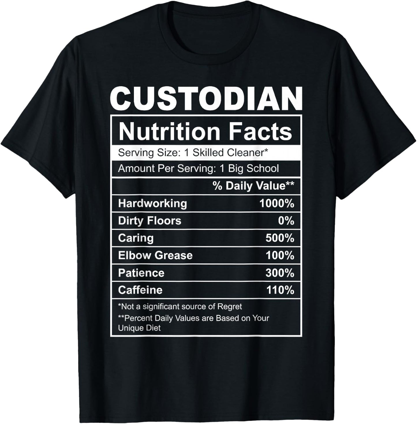 Custodian Nutrition Facts Funny T-Shirt - T-Shirt | Black