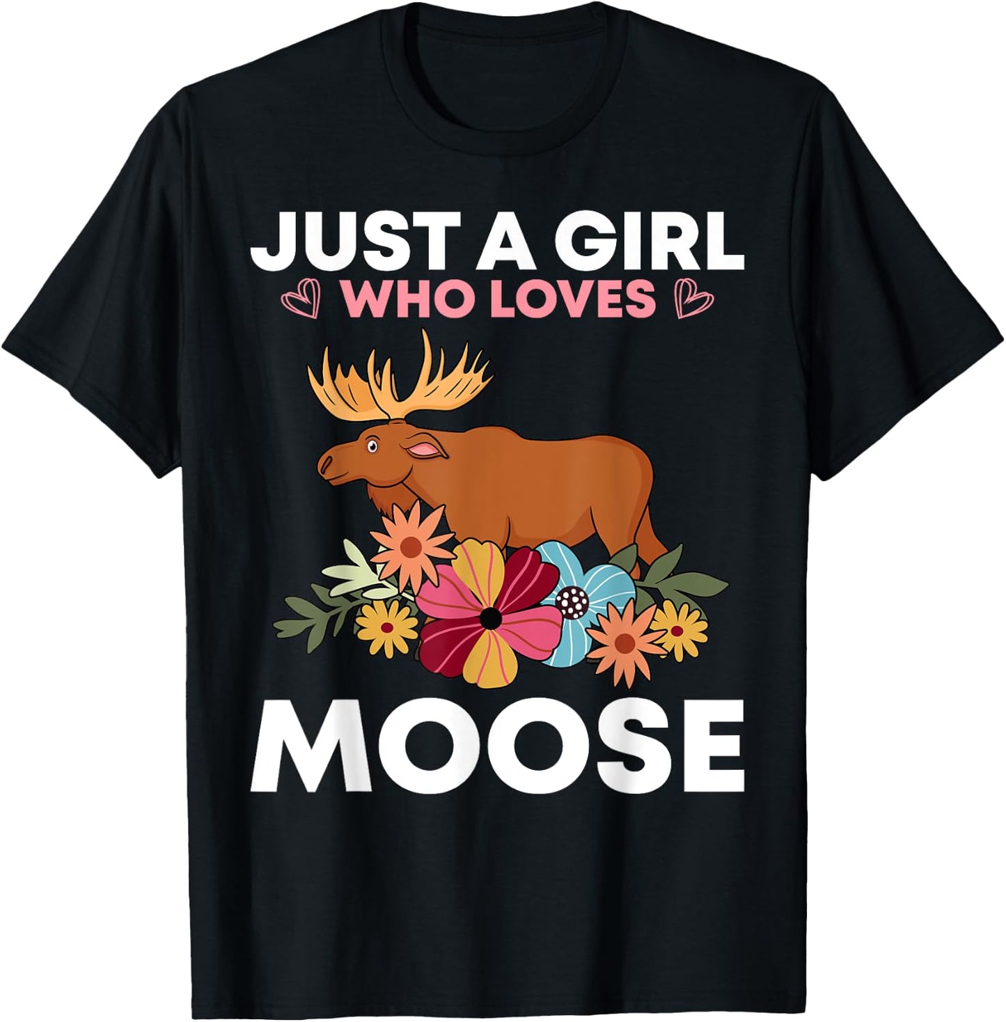 Funny Moose Girls Antler Alces Elk Forest Animal T-Shirt - T-Shirt | Black