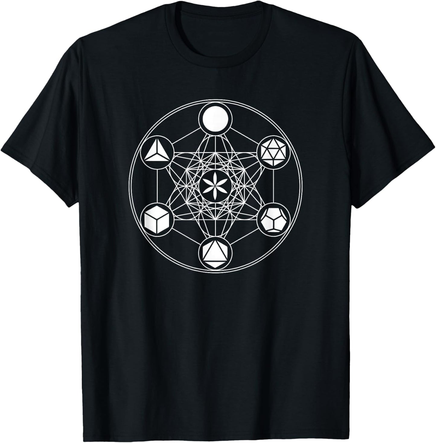 Sacred Geometry Yoga Metatrons Cube Platonic Solids T-Shirt - T-Shirt | Black