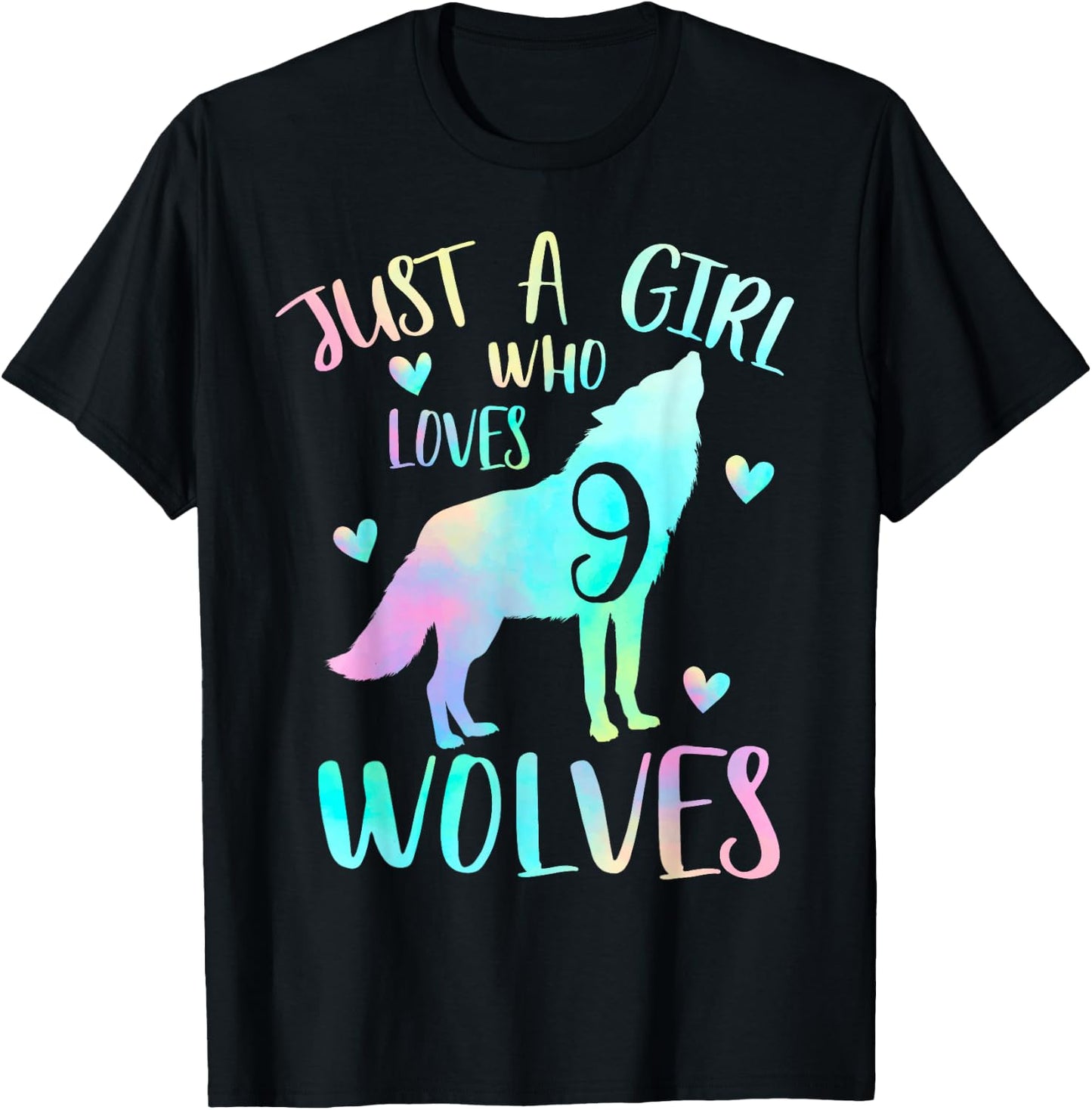 9 Year Wolf Birthday Theme - Just a Girl Who Loves wolves T-Shirt - T-Shirt | Black