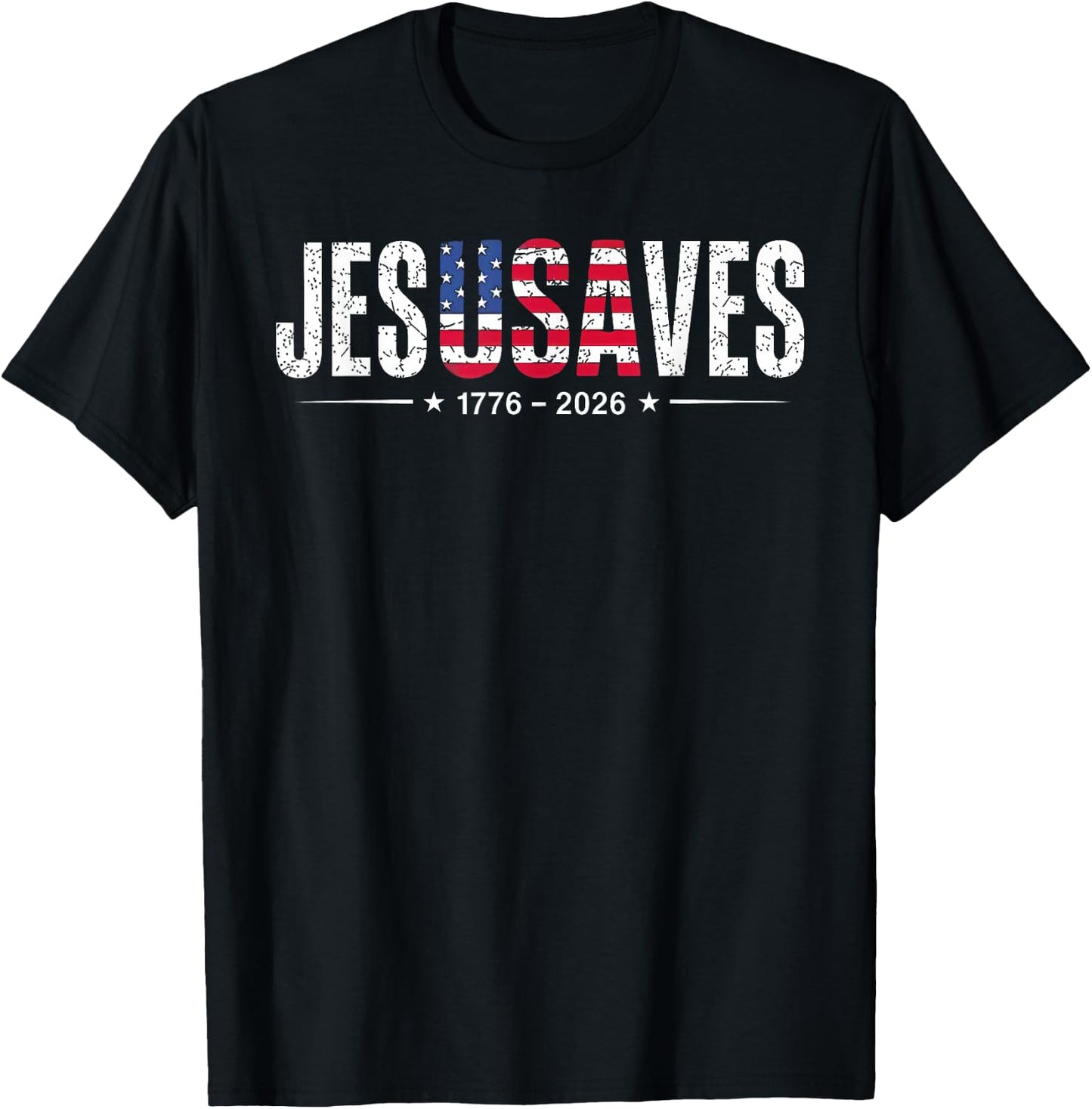 Jesus Saves JesUSAves USA American Flag 4th July Christian T-Shirt - T-Shirt | Black