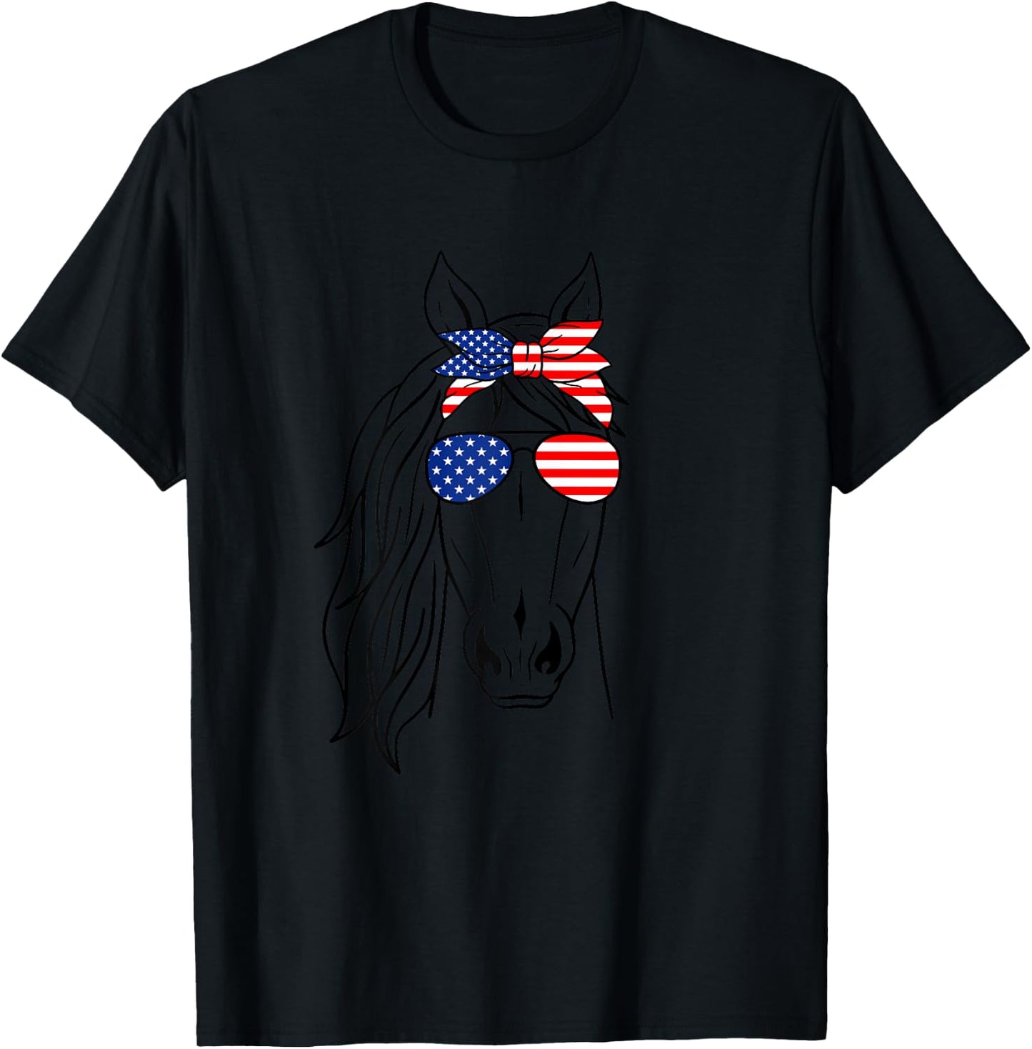 Patriotic Horse Bandana Girl 4th of July American Horse Flag T-Shirt - T-Shirt | Black
