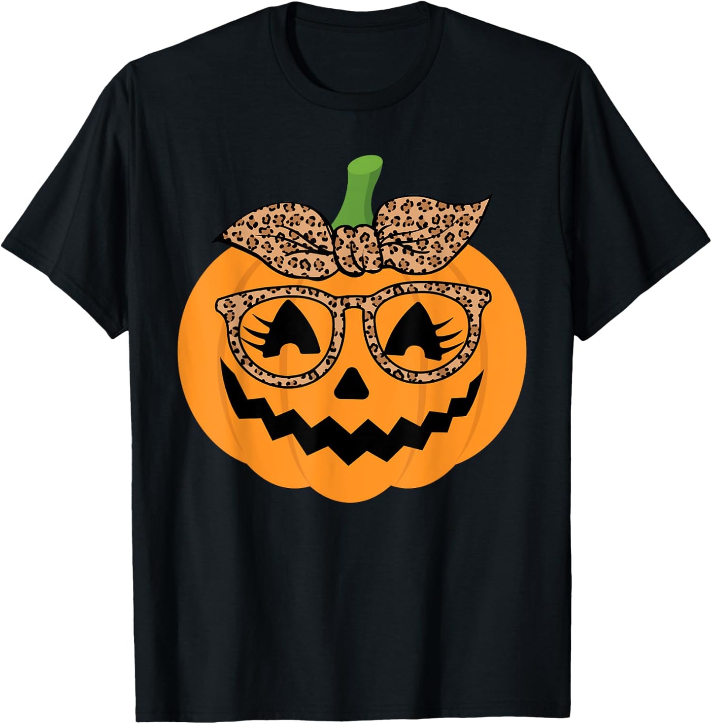 Cute Pumpkin Leopard Glasses and Bandana Halloween Costume T-Shirt - T-Shirt | Black