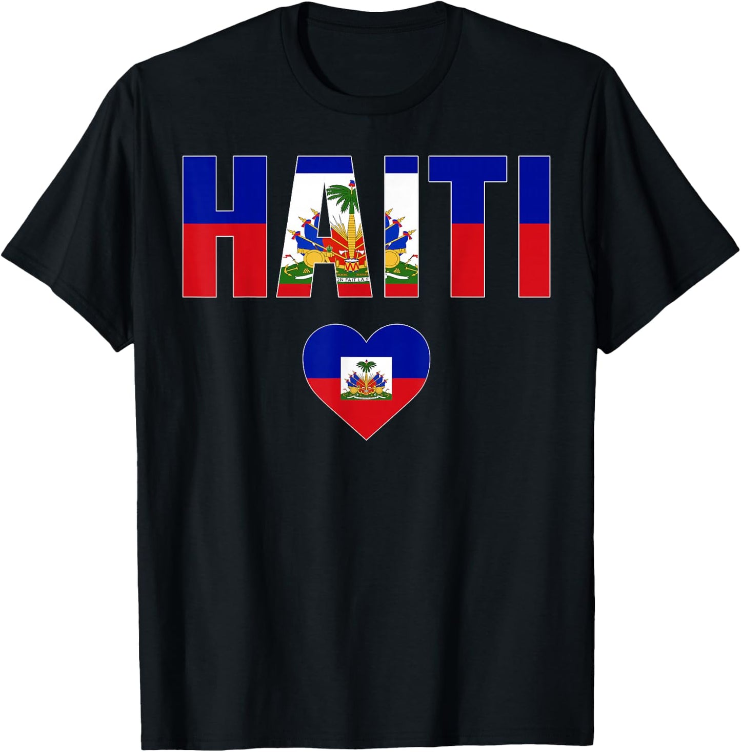 Haiti Haitian Flag Heart Pride Women Kids Boys Men T-Shirt - T-Shirt | Black