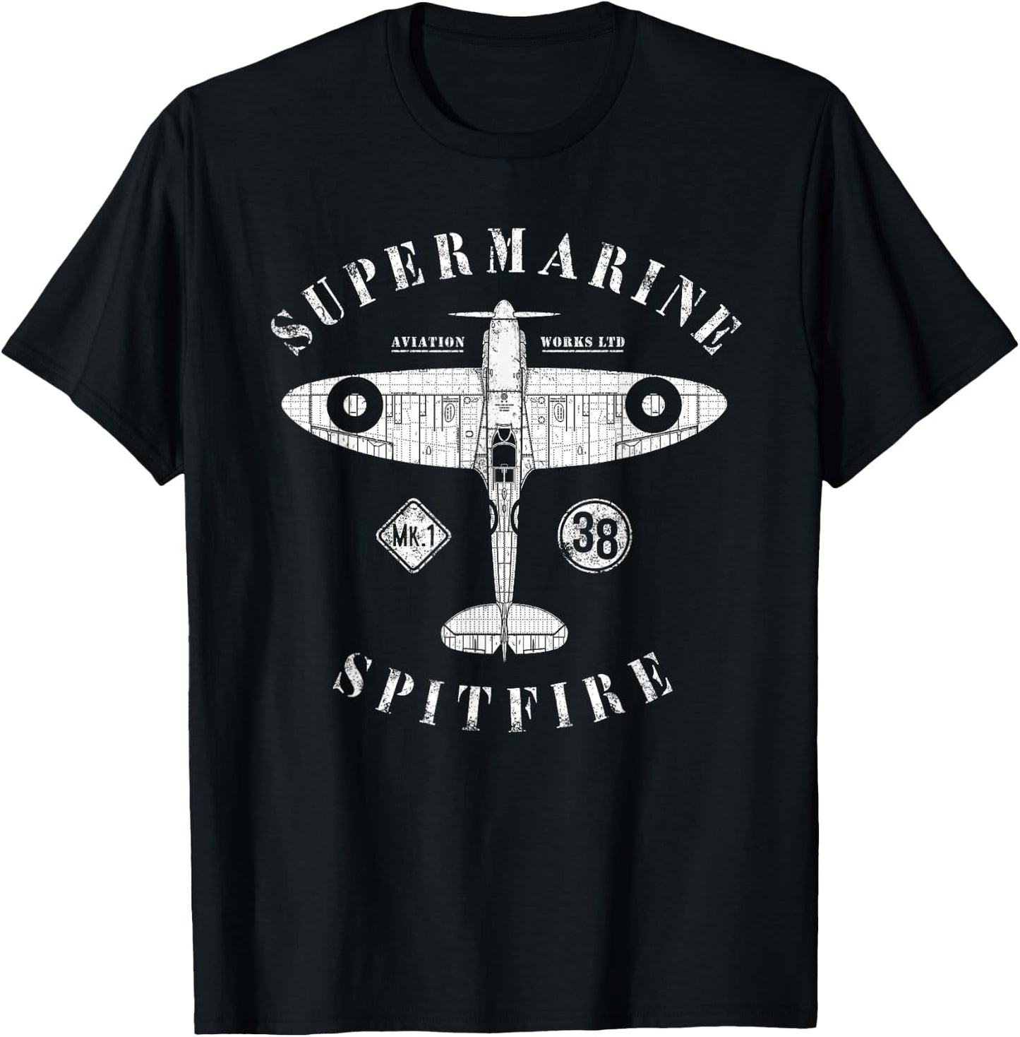 Supermarine Spitfire | RAF WW2 Vintage British Fighter Plane T-Shirt - T-Shirt | Black