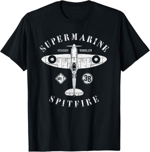 Supermarine Spitfire | RAF WW2 Vintage British Fighter Plane T-Shirt - T-Shirt | Black