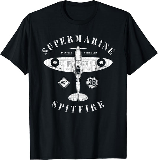Supermarine Spitfire | RAF WW2 Vintage British Fighter Plane T-Shirt - T-Shirt | Black
