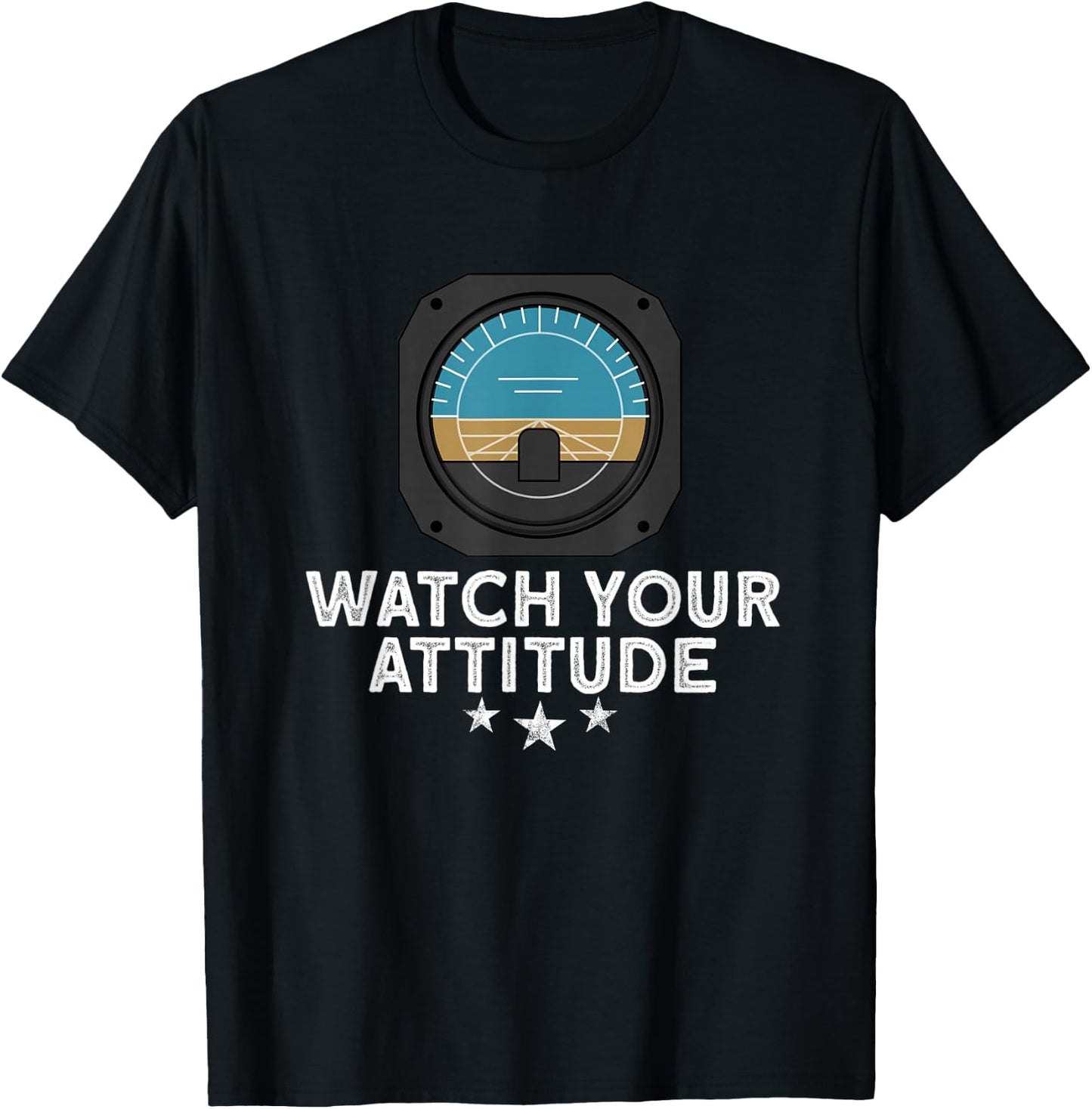 Flight School & Airplane Pilot Gifts Aviation Pilot Black Small Classic Fit Short Sleeve Cotton Blend Watch Your Attitude T-Shirt - T-Shirt | Black