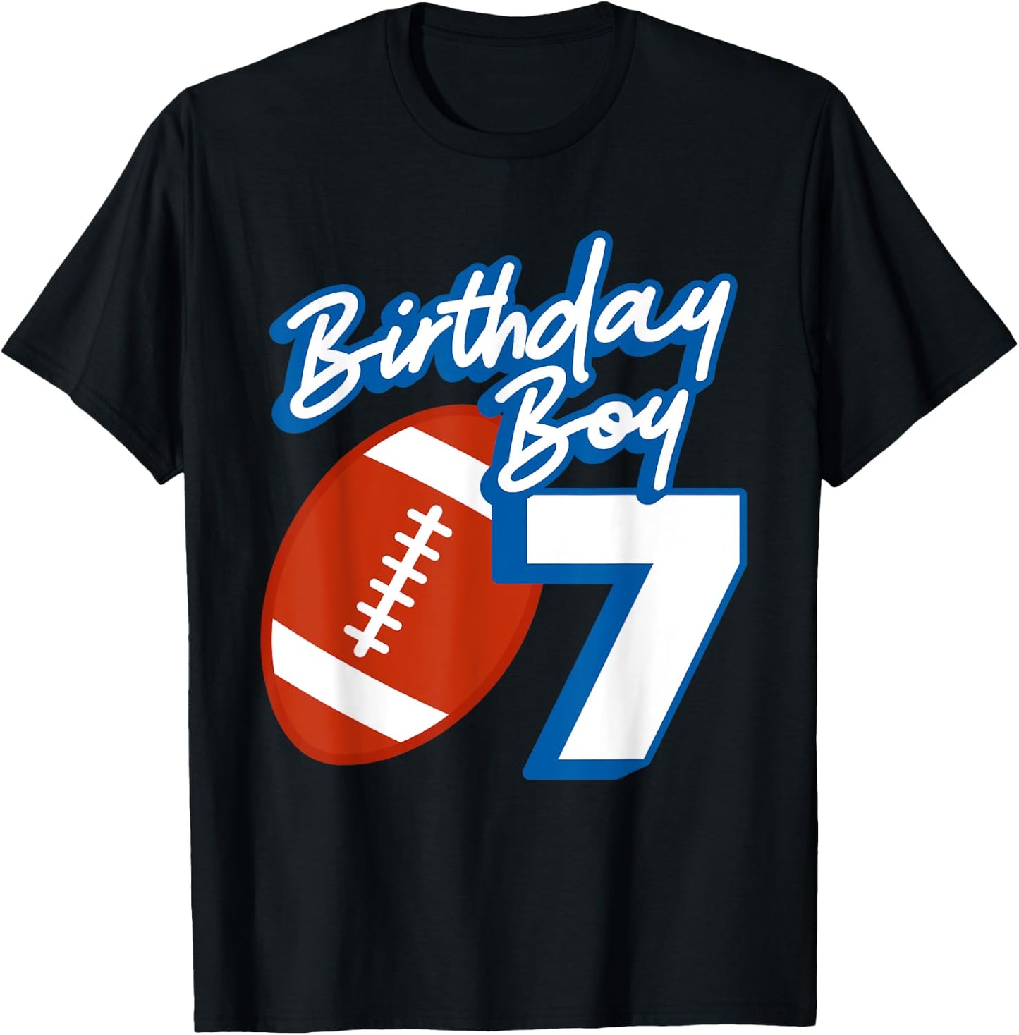 7th Birthday Boy Football Ball 7 Years Old Kids Gift Ideas T-Shirt - T-Shirt | Black