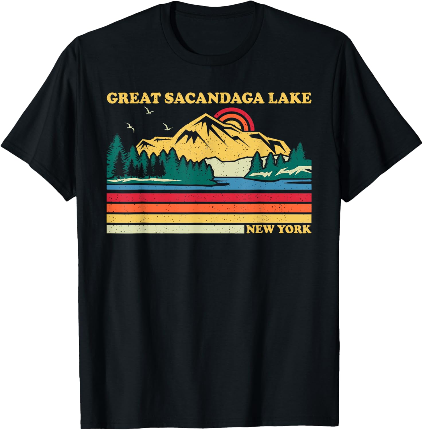 Vintage Retro Family Vacation New York Great Sacandaga Lake T-Shirt - T-Shirt | Black
