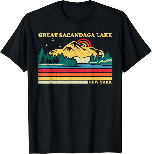 Vintage Retro Family Vacation New York Great Sacandaga Lake T-Shirt - T-Shirt | Black