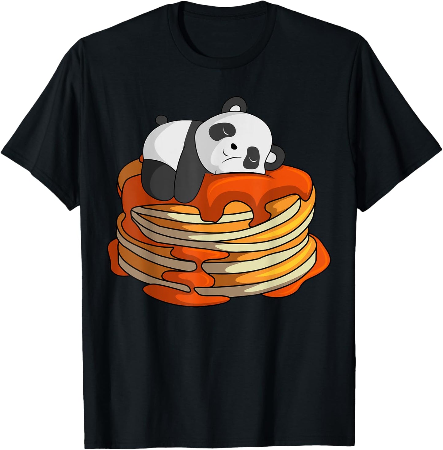 Pancakes Panda On Waffle Breakfast Flapjack Hotcake Food T-Shirt - T-Shirt | Black