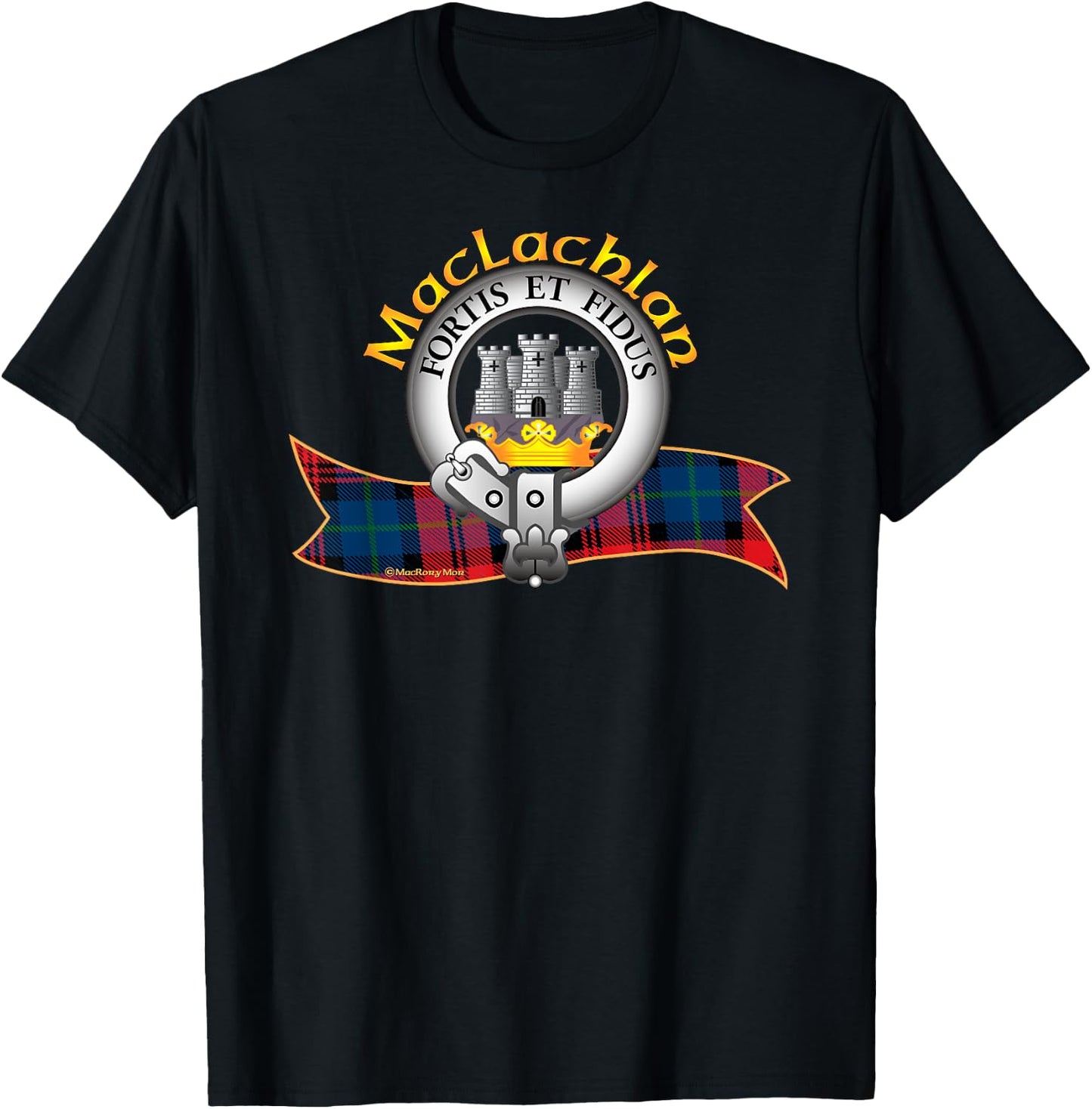 MacLachlan Clan Tartan Crest Motto T-Shirt - T-Shirt | Black