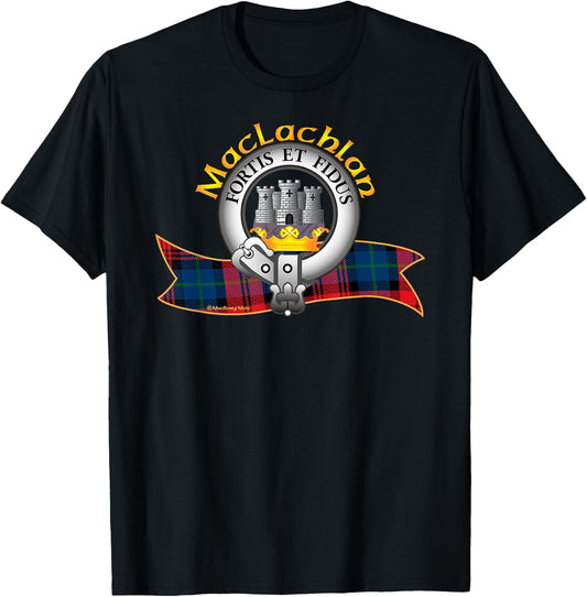 MacLachlan Clan Tartan Crest Motto T-Shirt - T-Shirt | Black