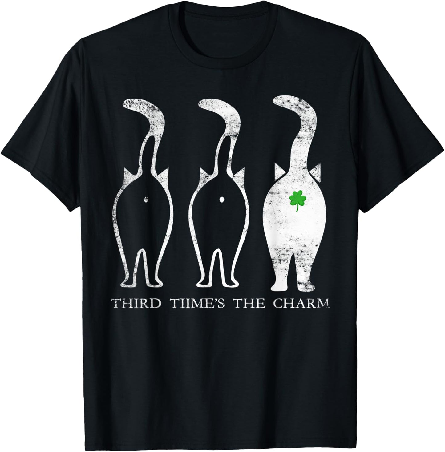 Third Time's The Charm Lucky Cat Butt St. Patrick's Day Men Women T-Shirt - T-Shirt | Black