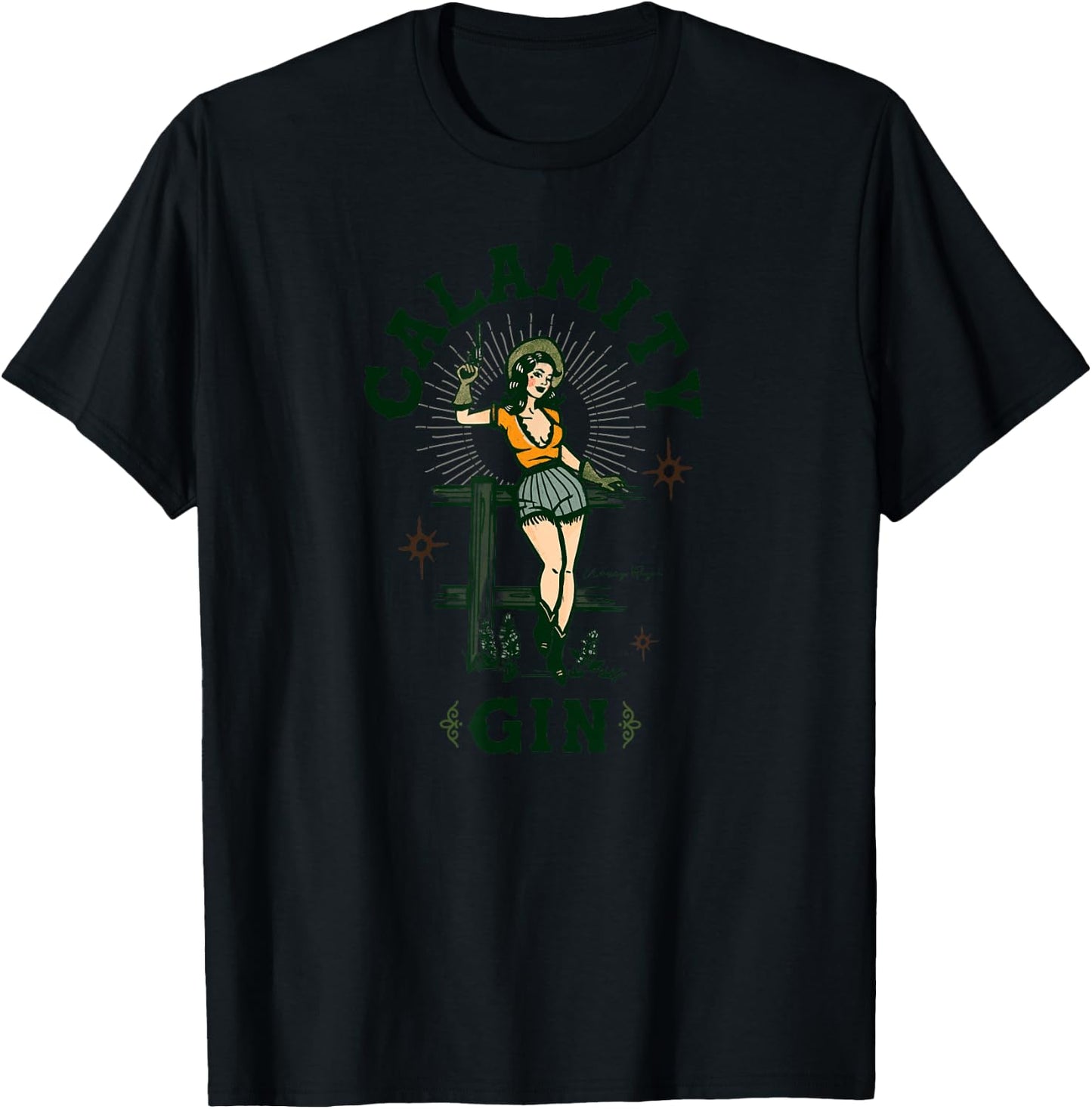 Calamity Gin: Funny Vintage Pinup Cowgirl. Retro Western T-Shirt - T-Shirt | Black