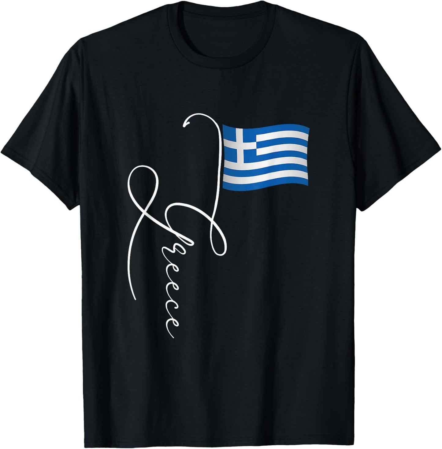 Family Heritage Gifts Greece Signature Flag Pole - -Adults & Kids, Black, Short Sleeve, Classic Fit, , Retro Greek Flag Design T-Shirt - T-Shirt | Black