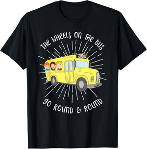 The Wheels on the Bus Graphic musical Nursery Rhyme T-Shirt - T-Shirt | Black
