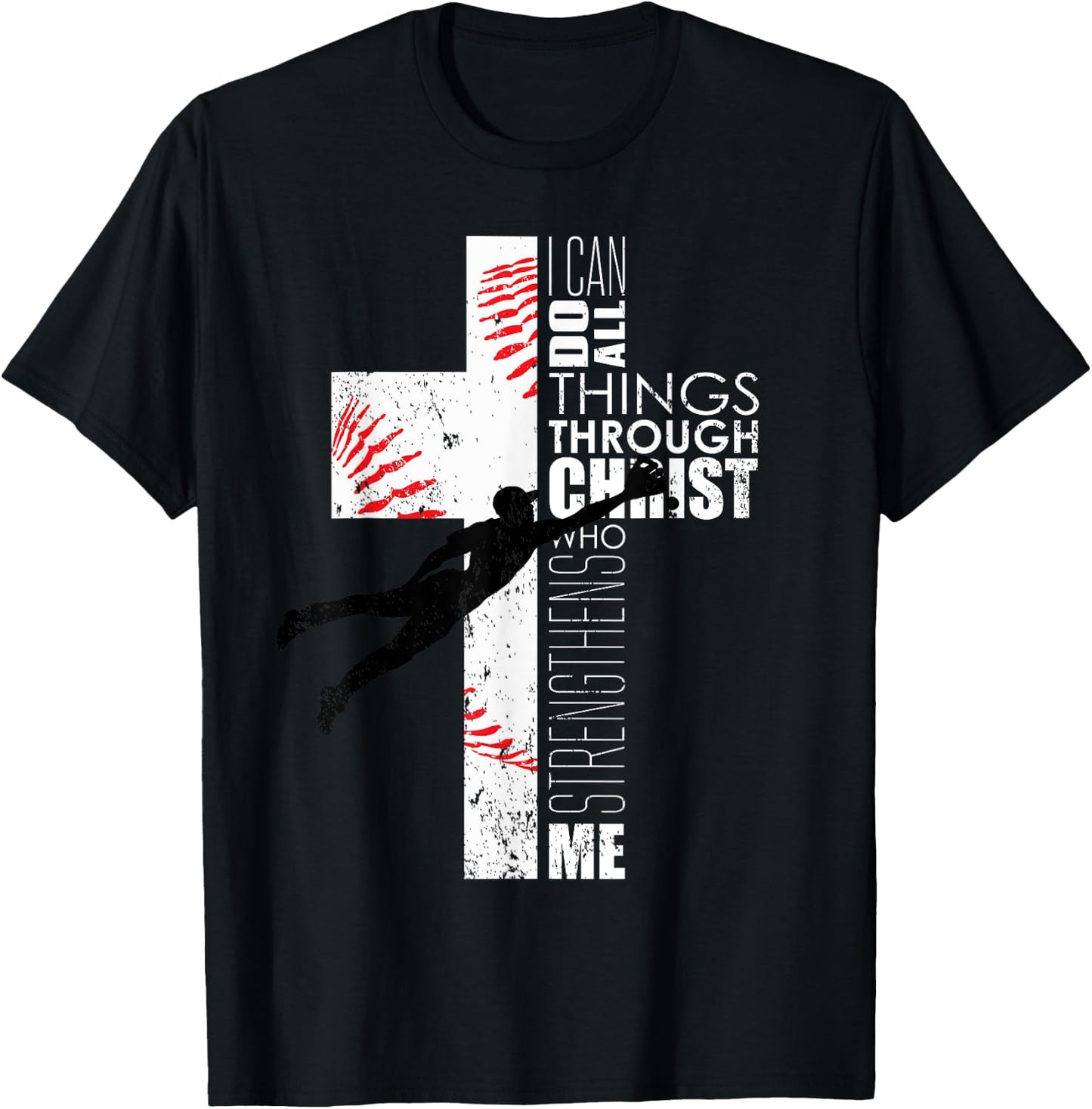 Philippians 4:13 Baseball Cross Christian Bible Verse Faith T-Shirt - T-Shirt | Black