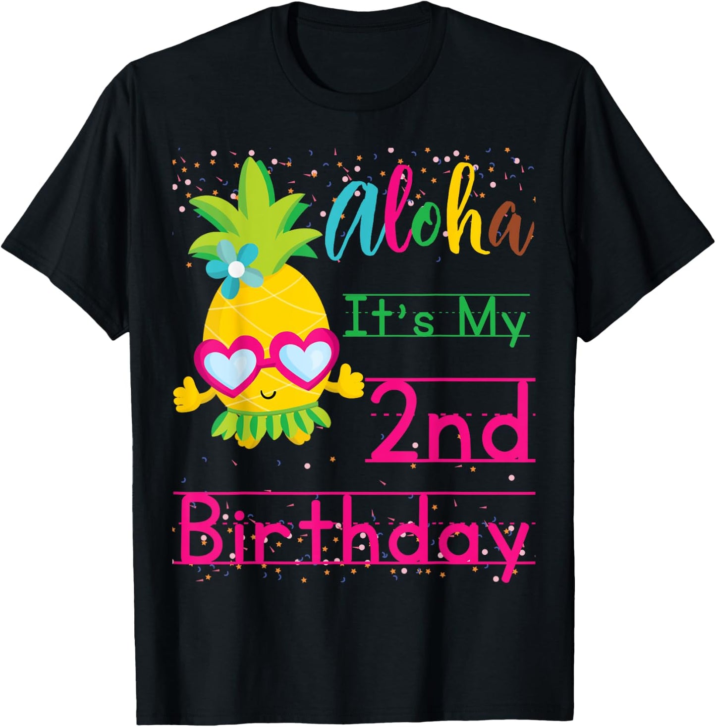 Aloha It's My 2nd Birthday Hawaii Baby Girl Sunglasses Fruit T-Shirt - T-Shirt | Black