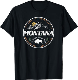 Montana Retro Vintage Mountain Outdoors State Graphic T-Shirt - T-Shirt | Black