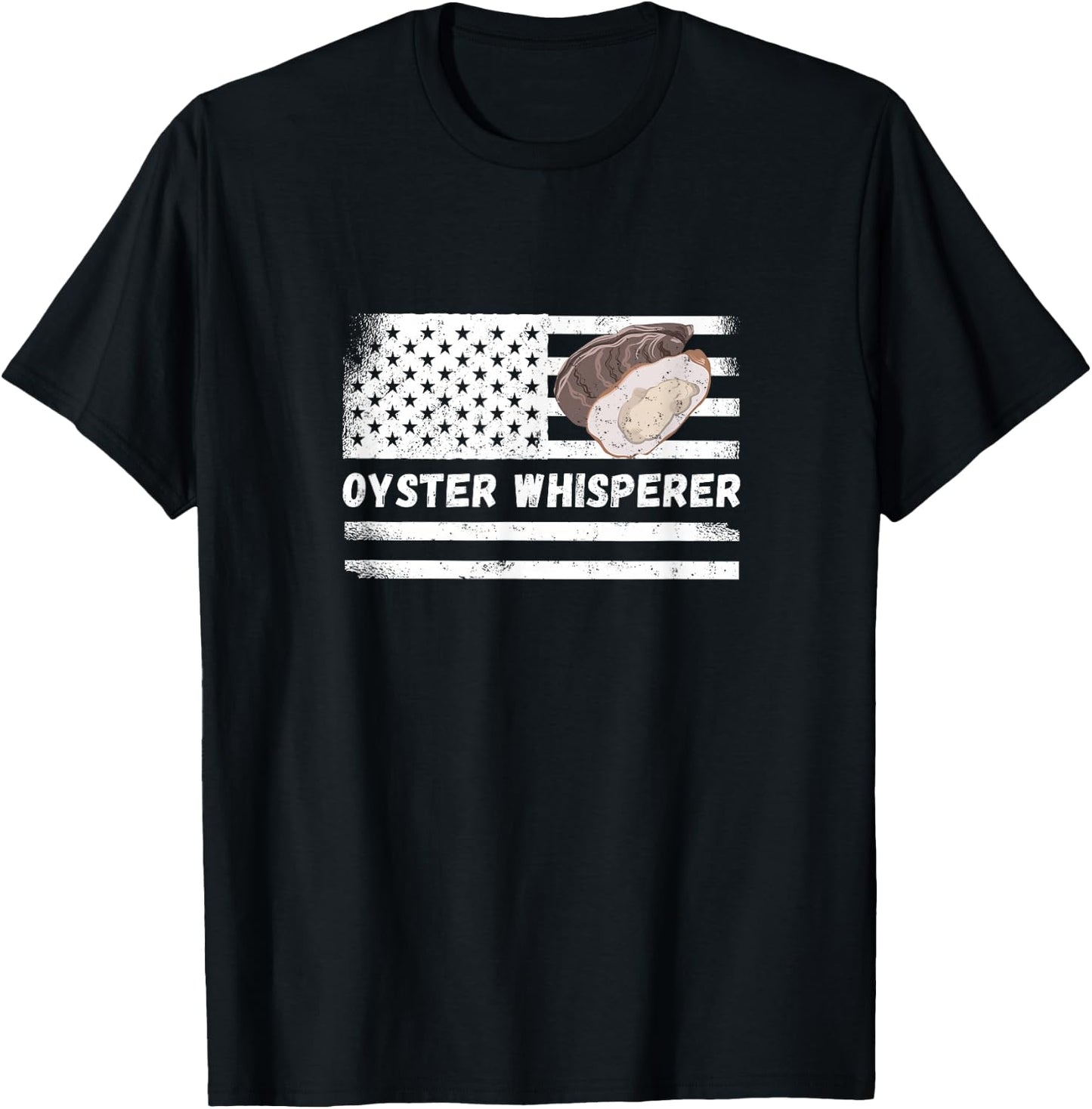 Oyster Whisperer USA America Flag Vintage Oyster Shucking T-Shirt - T-Shirt | Black