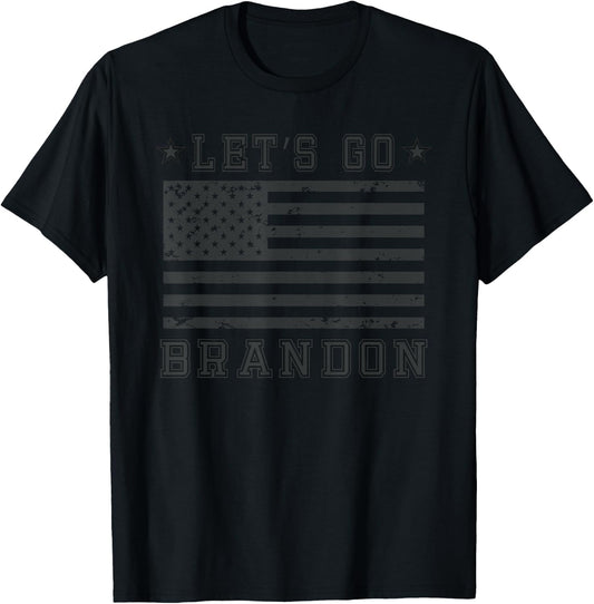 Lets Go Brandon Biden Chant Blackout American Flag T-Shirt - T-Shirt | Black
