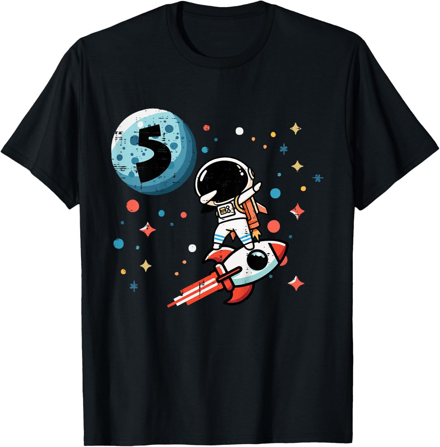 Kids 5th Birthday Astronaut Dab Rocket 5 Year Old Bday Boys Kids T-Shirt - T-Shirt | Black