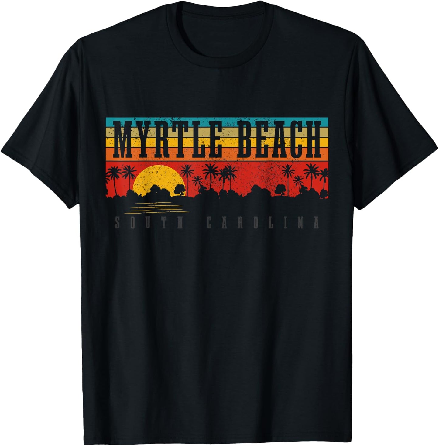 Myrtle Beach South Carolina Vintage Retro Surfing T-Shirt - T-Shirt | Black