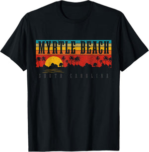 Myrtle Beach South Carolina Vintage Retro Surfing T-Shirt - T-Shirt | Black