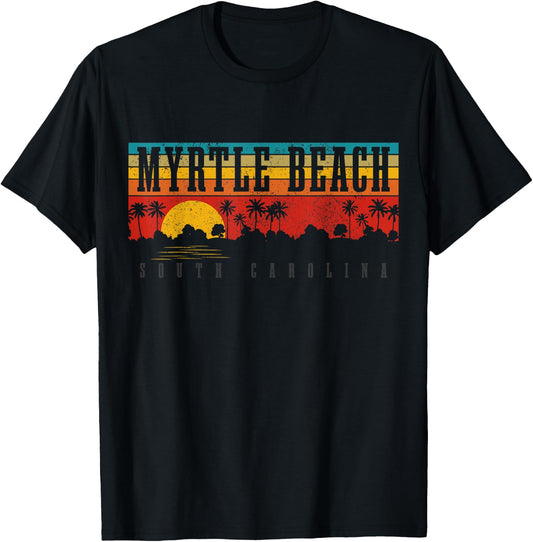 Myrtle Beach South Carolina Vintage Retro Surfing T-Shirt - T-Shirt | Black