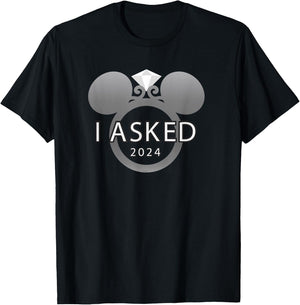 Disney I Asked 2024 Engagement Ring Proposal Mickey T-Shirt - T-Shirt | Black