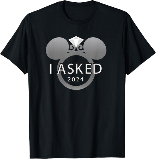 Disney I Asked 2024 Engagement Ring Proposal Mickey T-Shirt - T-Shirt | Black